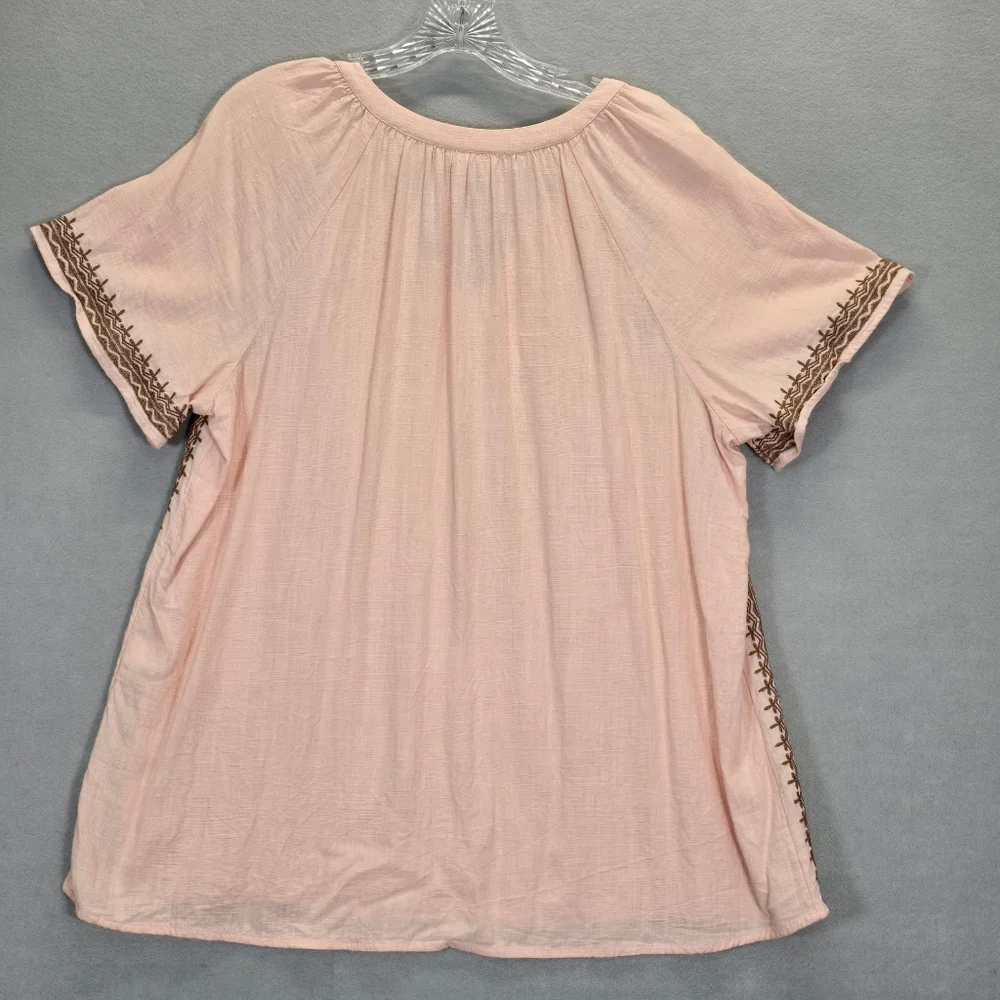 J Jill Womens Top Large Pink Peach Pretty Embroidered Office Boxy